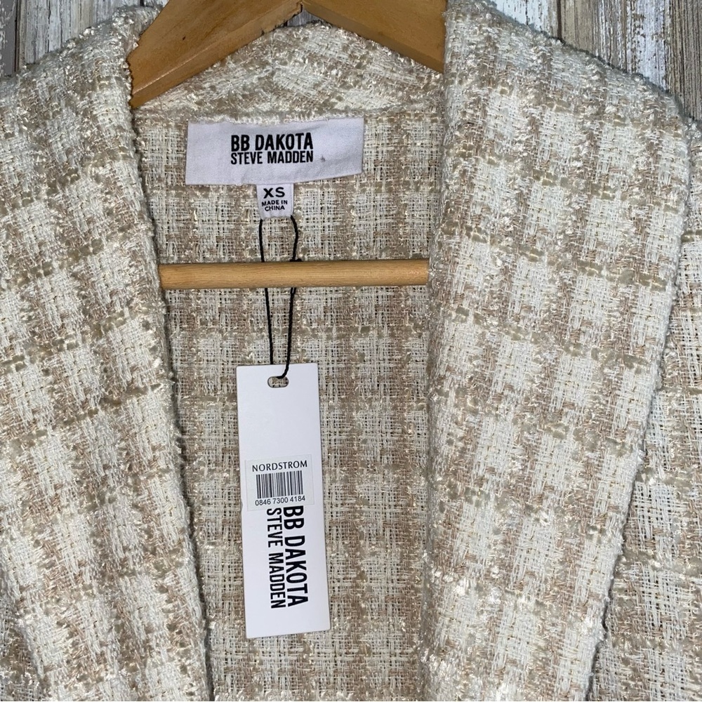 NWT BB Dakota Steve Madden Ivory Tweed Open Front Blazer XS - Picture 5 of 6